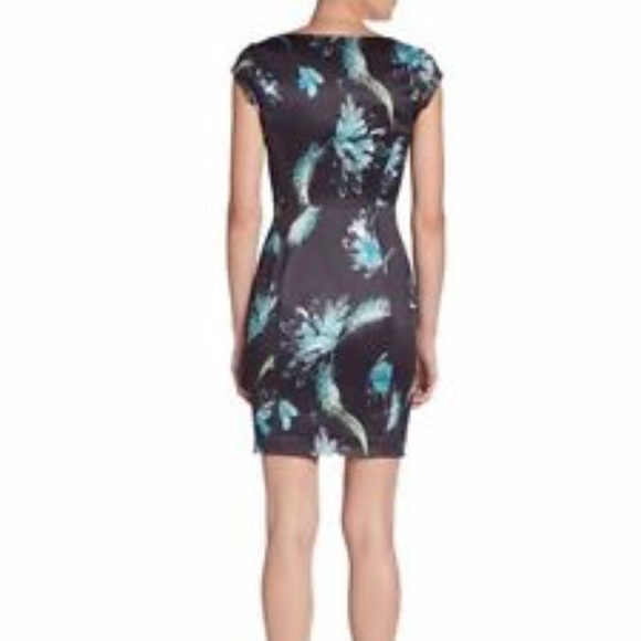 Marchesa Voyage Feather Print Satin Dress SZ 4 - Picture 2 of 7